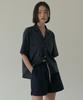 Lingseoul Half Cotton Banding Pants-Navy