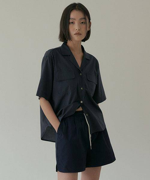 Lingseoul Half Cotton Banding Pants-Navy