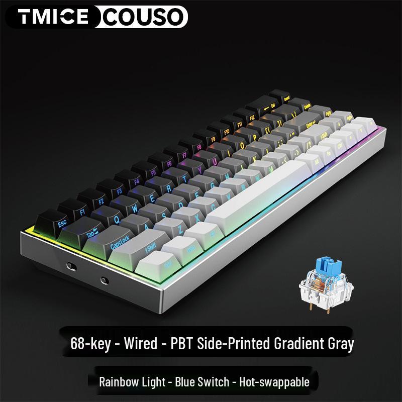 Custom Blue Switch Mechanical Keyboard - 68-Key Wired Office & Gaming with Side-Printed Keys