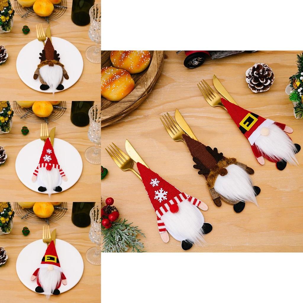 Decor Christmas Charming And Fork Holder Set Featuring Knitted Gnomes For A Magical Table Holiday
