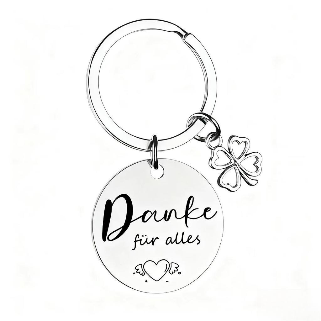 German Stainless Steel Keychain Inspirational Blessing for Colleagues Friends Four Leaf Clover Pendant Gift Keychain for Backpack Bag Pendant