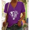 Fashion Minimally Drawn Elephant Painting Blouses Short Sleeved V-Neck T Shirts Casual