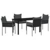 VidaXL Ensemble de salle à manger de jardin 5 pièces avec coussins noirs en poly rattan 3379102