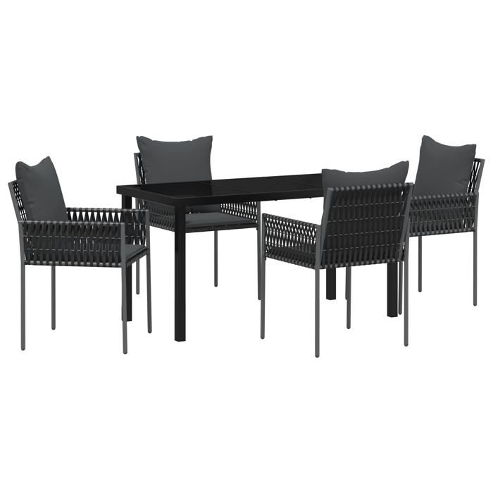 VidaXL Ensemble de salle à manger de jardin 5 pièces avec coussins noirs en poly rattan 3379102