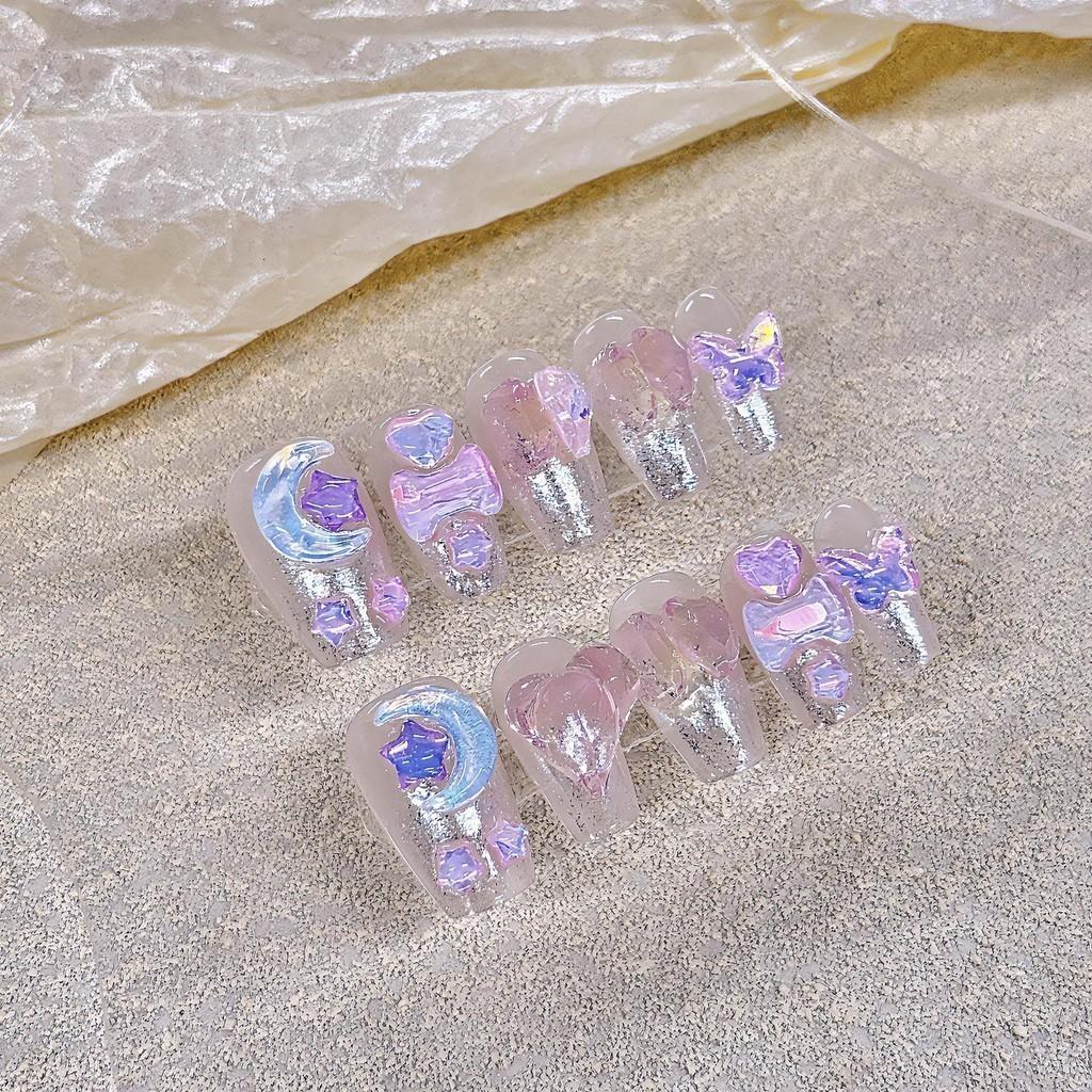 

100% HANDMADE Medium coffin shape Coffin Shaped Fake nail set with Glue Summer Short Fruit Candy Dopamine Press on nails Fake Nails Reusable L