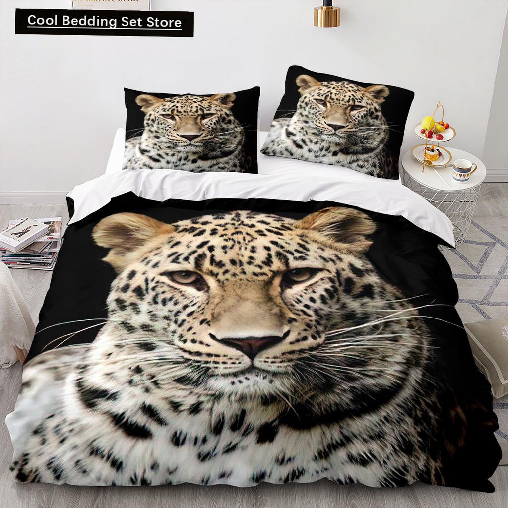 Leopard Duvet Cover King Queen Size Brown Cheetah Bedding Set for Kids Teens Adults Wild Animal 2/3pcs Polyester Comforter Cover