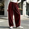 Women's Fashion High Waist Pants, Korean Velvet Casual Long Trousers for Everyday Wear