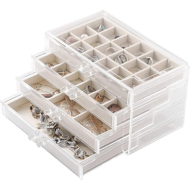 Transparent Acrylic Jewelry Box Organizer Velvet Drawer Jewelry Boxes Storage Ring Necklace Bracelet Earrings Display Stand Gift