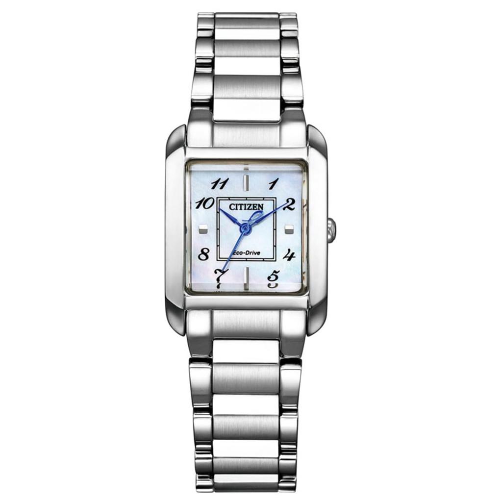Citizen Waterproof White SQUARE Silver EW5600-87D Women's Eco-Drive Watch, Mother-of-Pearl Collection,