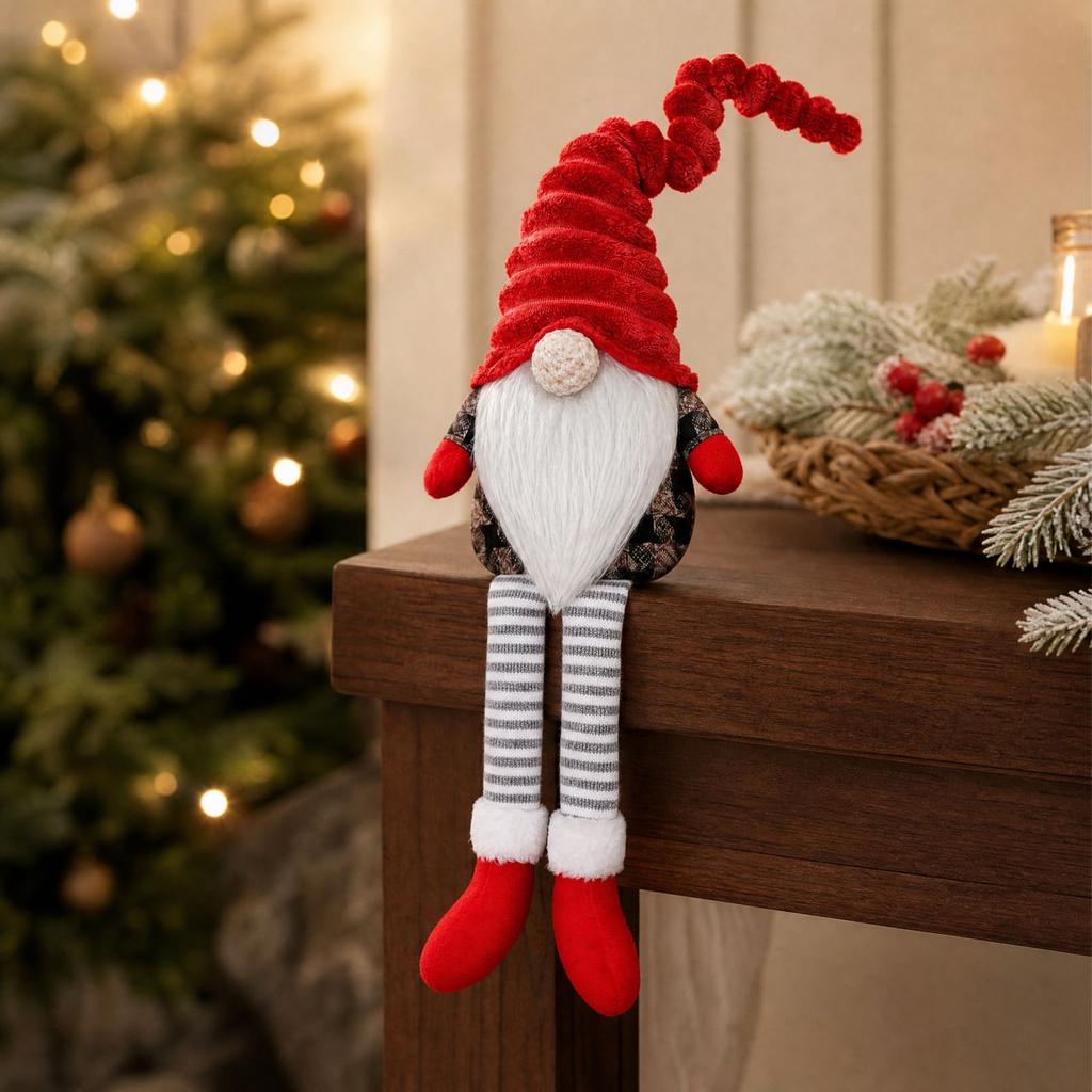 Christmas Faceless Doll Figurine Leg-Hanging Ornament, Forest Gnome Home Decor for Holiday Table Shelf