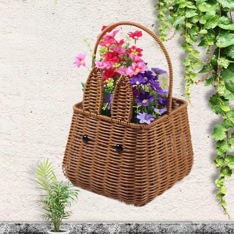 Imitation Rattan Plastic Woven Picnic Basket 16x16x16cm