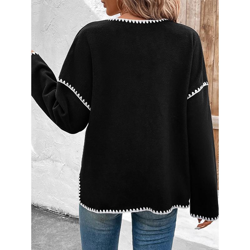 New Autumn and Winter Women's Loose Color Matching Polar Fleece Jacket for Women Knitted Cardigan