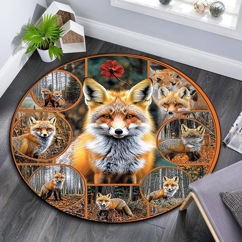 

Foxes Round Area Rug,Carpet Rug for Living Room Bedroom Sofa Playroom Decor,Non-slip Floor Mat 80cmx80cm