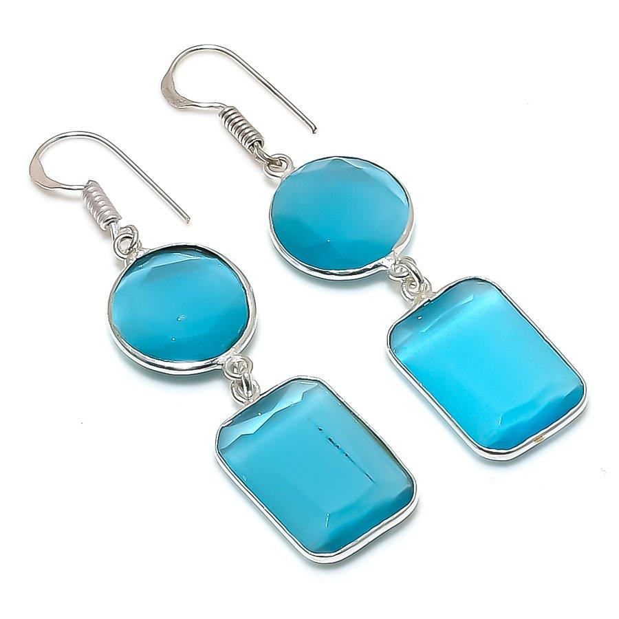

Blue Chalcedony Gemstone Handmade 925 Sterling Silver Jewelry Earring 2.36 GK-6445