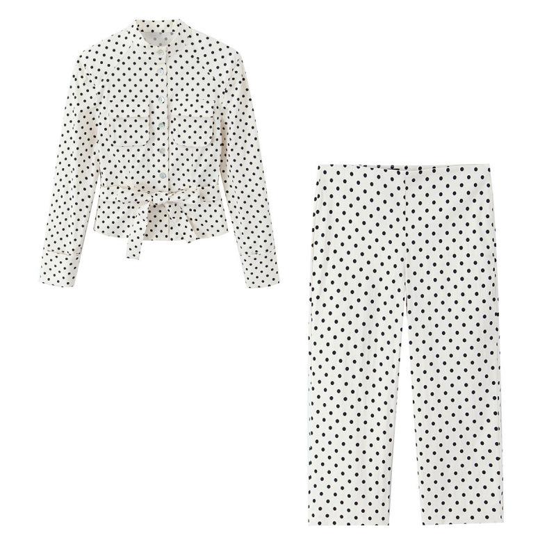 Frühling 2026 Europäisches Polka-Dot Hemdjacke & Mittellange Hosen Set