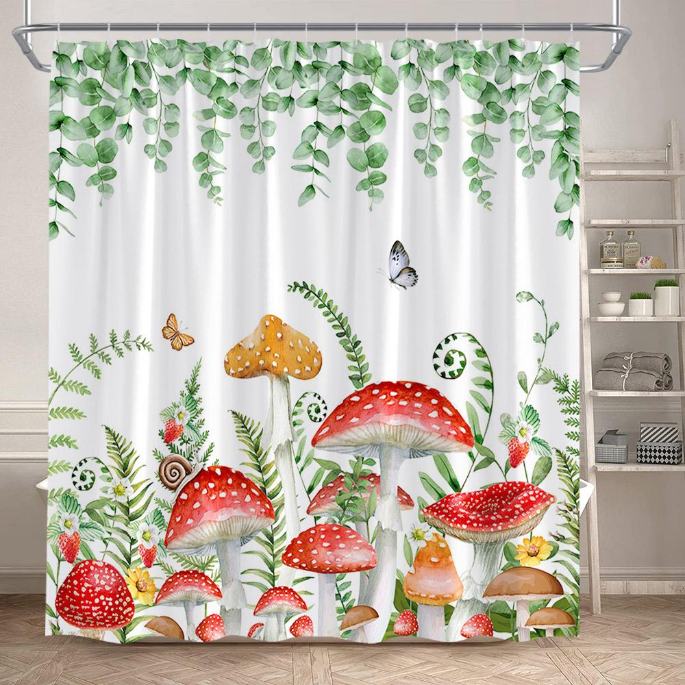 Rustic Sunflower Shower Curtain Butterfly Spring Floral Green Leaves Plant Bath Curtains Set Polyester Bathroom Decor with Hooks