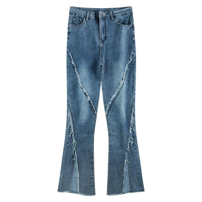 Small Man Mopping Floor Jeans Women's Clothing Spring and Autumn Niche Design Sense Split Micro-horn Trousers High Street Tide