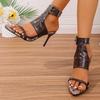 Fashion 2025 Fashion Ladies Shoes Buckle Strap Women's Sandals Summer Open Toe  Retro Party Metal Decoration Plus Size Heeled Sandals