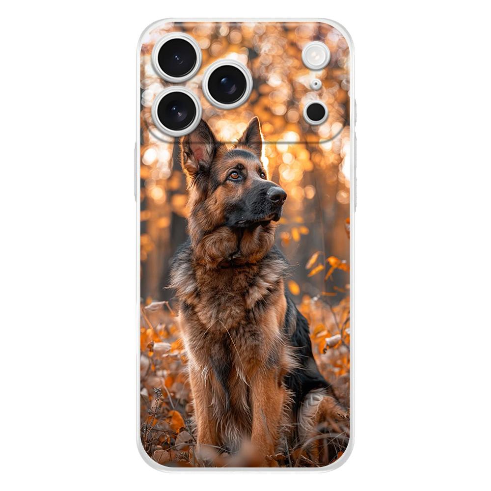 Soft Phone Case For iPhone 17 Air 16E 16 11 15 14 Pro MAX 12 13 7 8 Plus SE Easter Cover Protection German Shepherd Dog Cartoon