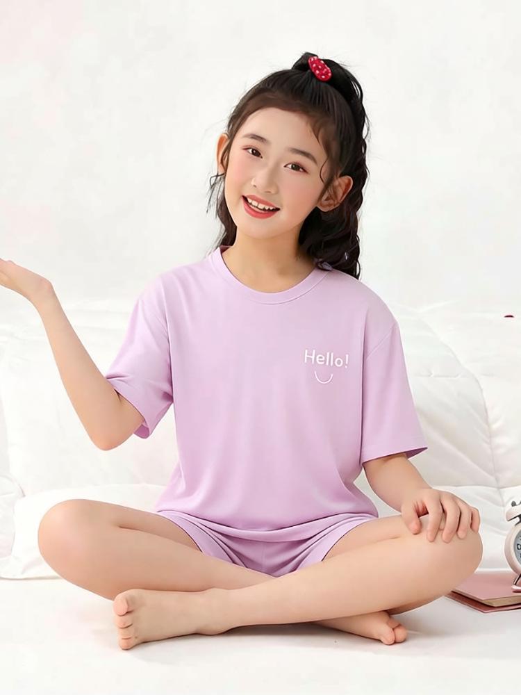 Gestricktes Tencel Kurzarm-Pyjamaset für Teenager für den Innen- und Außenbereich