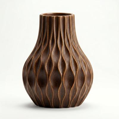 Modern Wavy Brown Vase for Decorative Flowers In a Modern Style