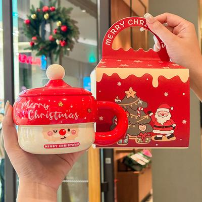 Santa Claus Ceramic Mug with Lid Couple Coffee Cup Souvenir Cup Gift Box Girl Birthday Gift