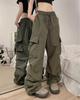 MTUIOY Cargo Casual and Solid Loose Plus Women's Wide-Leg Pants, Stylish, Lightweight, Color, Fit, Sizes, 4-Green-L