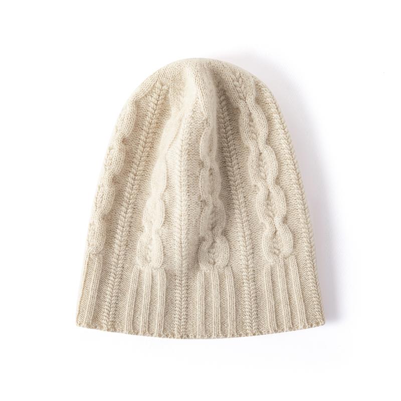 Women 100% Pure Cashmere Beanie Hat Cable Knit Slouchy Fit Winter Warm Soft Skullies Cap Cold Weather Accessory