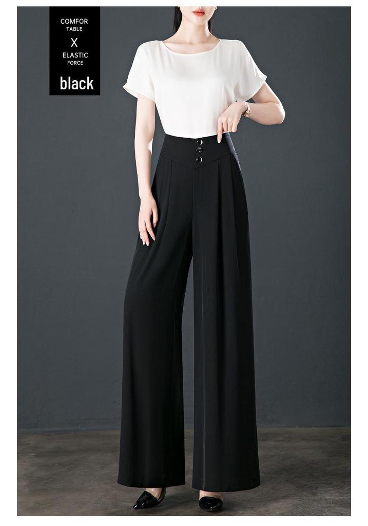 Ice Silk High-Waisted Wide-Leg Pants – Summer Thin, Draping Style for Petite, Middle-Aged Women, Versatile and Casual
