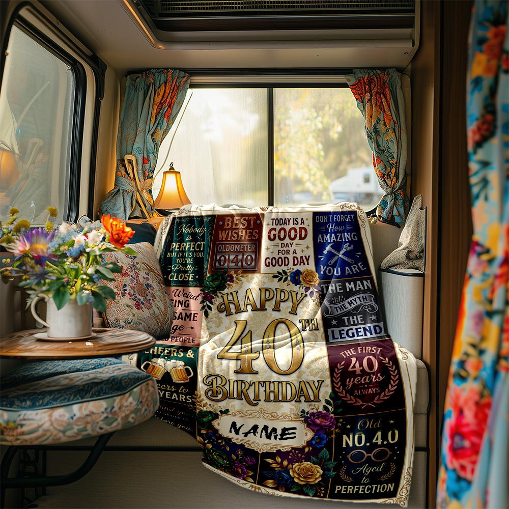 Happy 40Th Birthday Celebration Blanket Personalized Name Soft Comfortable Stylish Blanket Car Blanket Perfect For Travel Camping Outdoor Home