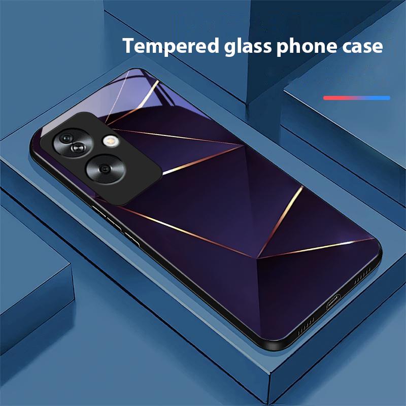 

Geometric Prism For Oppo A79 5G 58 78 74 60 4G Reno 11F Realme GT 6 11 Note 50 10 C55 X2 Tempered Glass Black Phone Case For Reno 11 Pro 5G