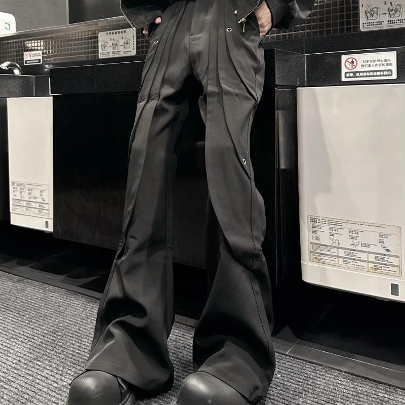 

Модные авангардные расклешенные повседневные брюки весна-осень высокая талия мужская одежда атласная текстура металлический элемент на пряжке брюки S чёрный