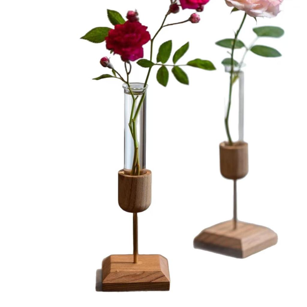 Creative Wooden Vase with Glass for Hydroponic Plants and Flowers