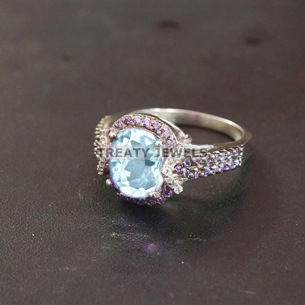 Aquamarine Oval Cut Gemstone With 925 Sterling Silver Ring For Men's #A750 JL375659086012