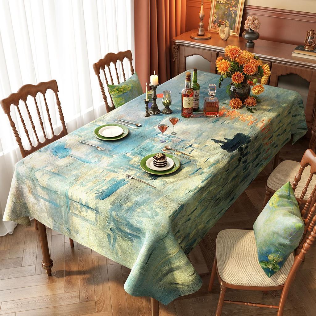 Van Gogh-Style Oil Painting Tablecloth: Waterproof, Grease-Resistant, No-Wash, Light Luxury, High-End Artistic Rectangular Dining Tablecloth