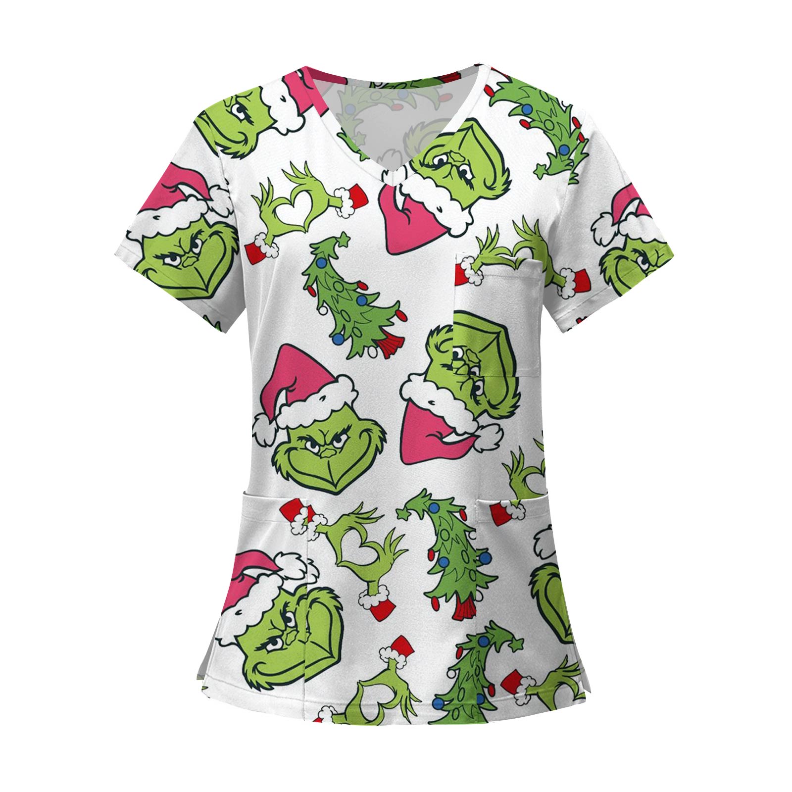 

Женские модные топы с короткими рукавами и V-образным вырезом с принтом, рабочие футболки с карманами XL