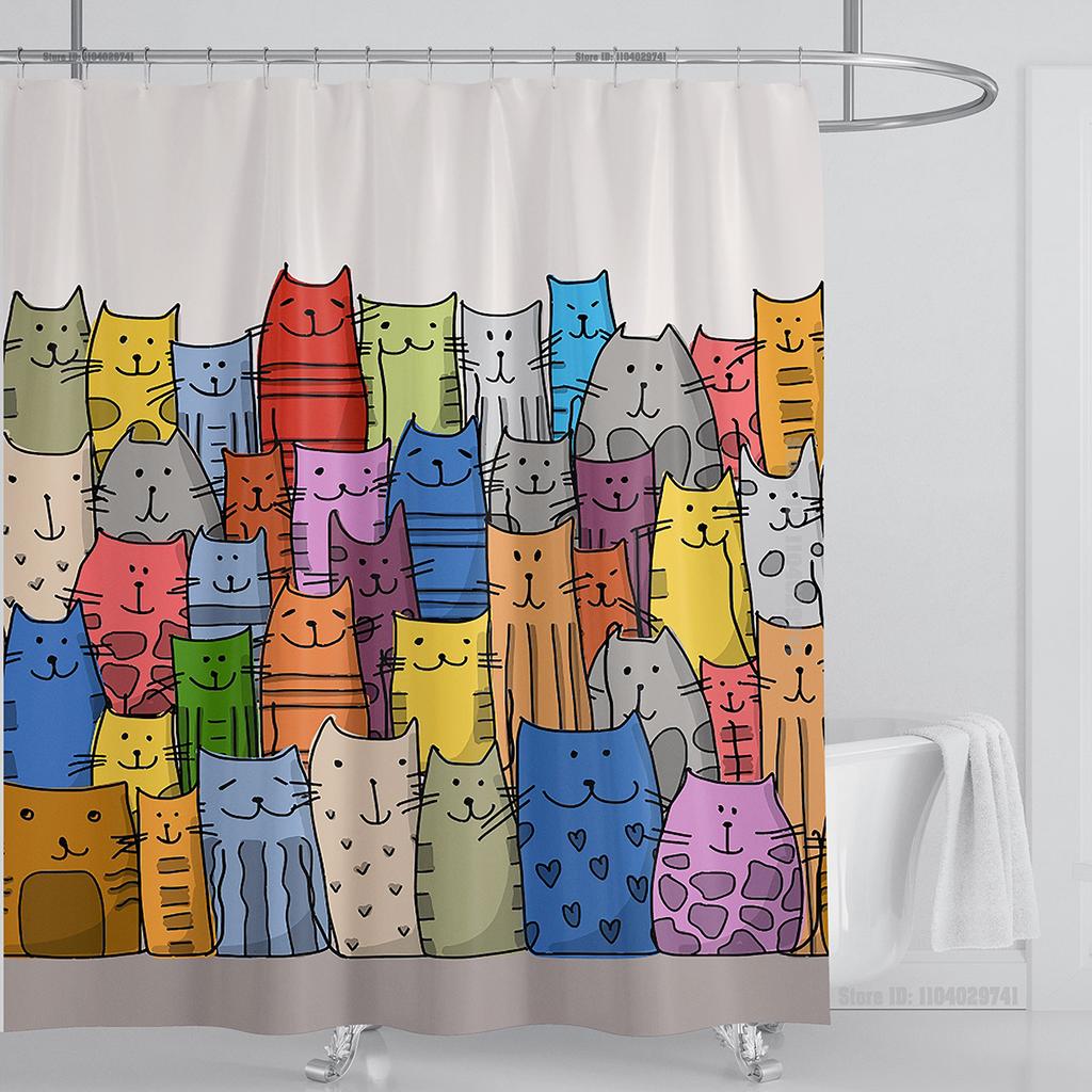 Cat Dog Funny Cartoon Creative Personality Shower Curtains Cute 3D Printed Pvc Fabric with Hooks Waterproof Bathroom Decoration