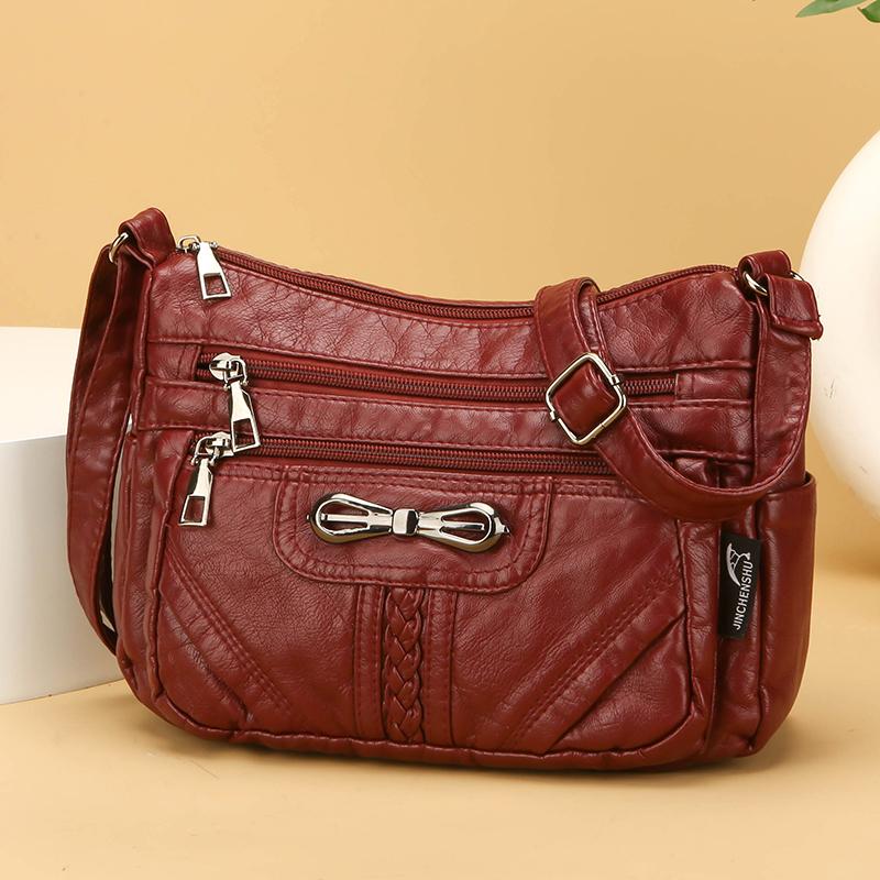 Soft Leather Crossbody Bag Women's Multi-layer Shoulder Bag Middle-aged Mother Bag