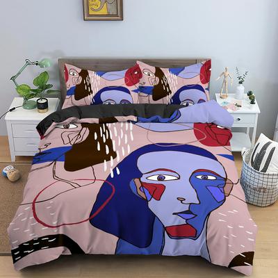 Abstract Duvet Cover KingQueen Size Modern Gothic Simple Strokes Face Bedding Collection Abstraction Art 23Pcs Polyester Quilt Cover
