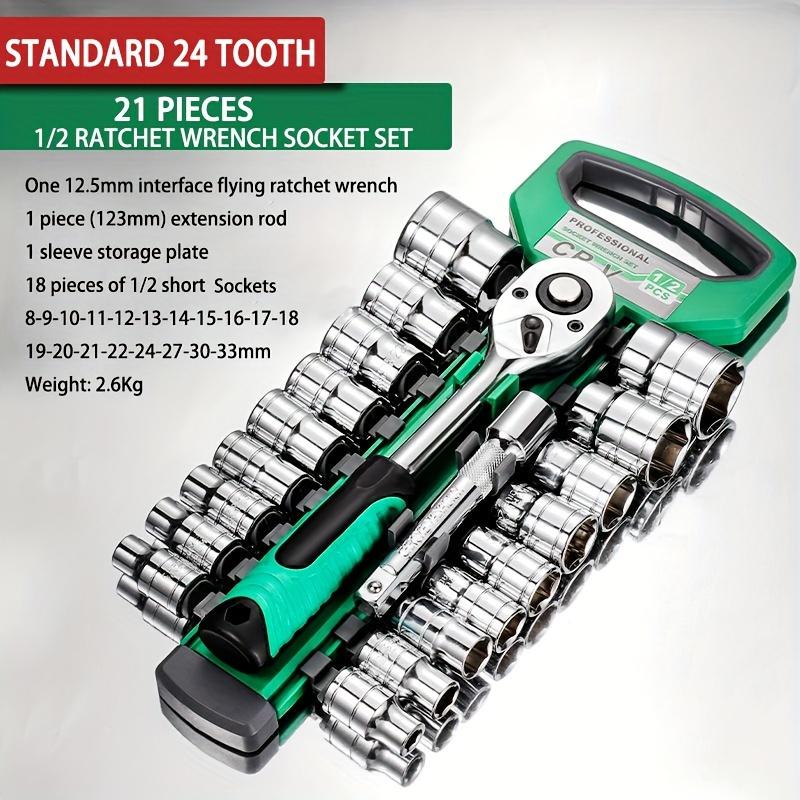 24Tooth Drive Socket Set1/4"-3/8"-1/2"Ratchet Socket Wrench Set Compact Sockets Set for Car Repair Mechanic Tool for Auto Repair