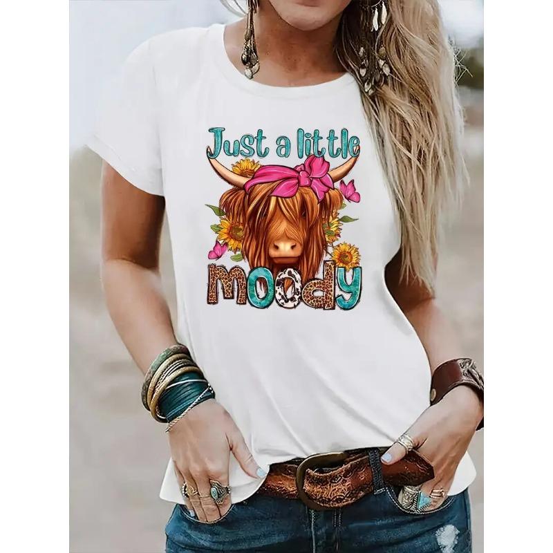 Women's T-Shirt Cow Head Pattern Printing Fashion Casual Blouse Oversized T-Shirt Summer Women's Clothing