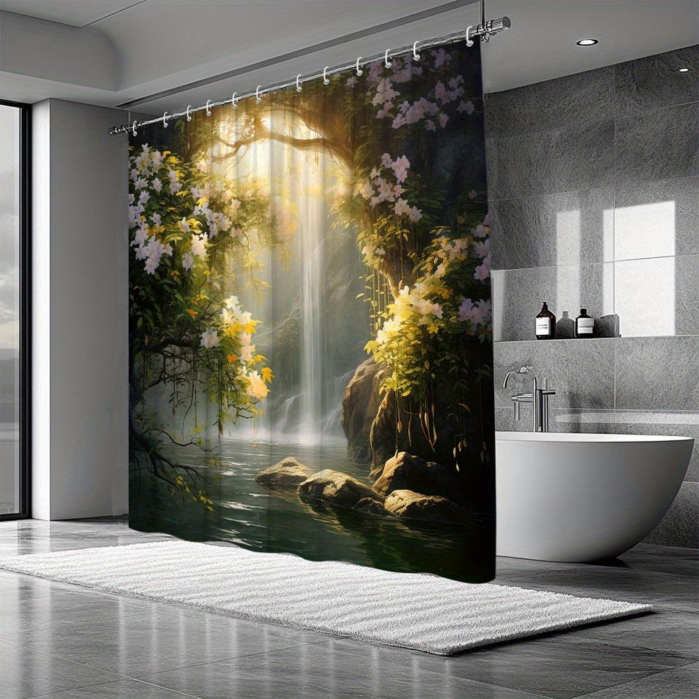 Mystical Waterfall Print Waterproof Shower Curtain for Bathroom, Serene Nature Design High-End Toilet Partition Curtain