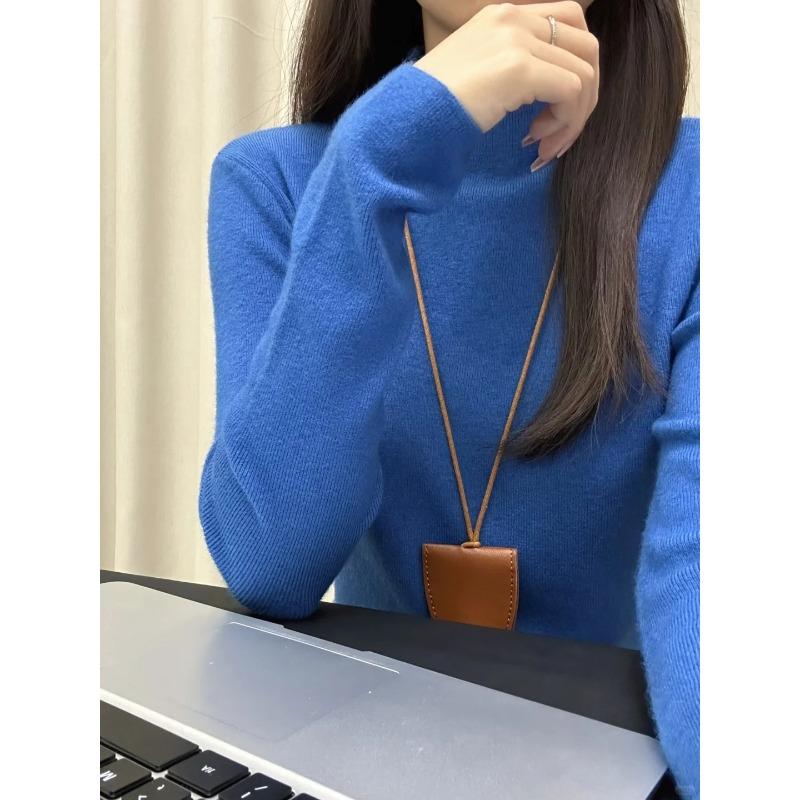 Bruce blue white small stand-up neck sweater women's autumn and winter stacked wear inner long-sleeved bottoming top basic knitted sweater