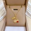 Red Cherry Diamond Light Luxury Temperament Gorgeous Full Diamond Necklace Women'S Versatile Collarbone Chain Titanium Steel Chain