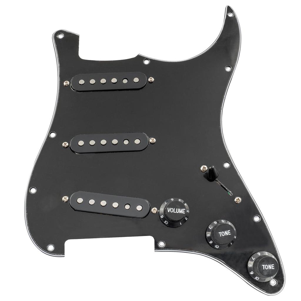 Musiclily Pro SE SSS Stratocaster Prewired Pickguard for ST Stratocaster Electric Guitars with Staggered Alnico 5 Set Single-Coil Pickups, Black,