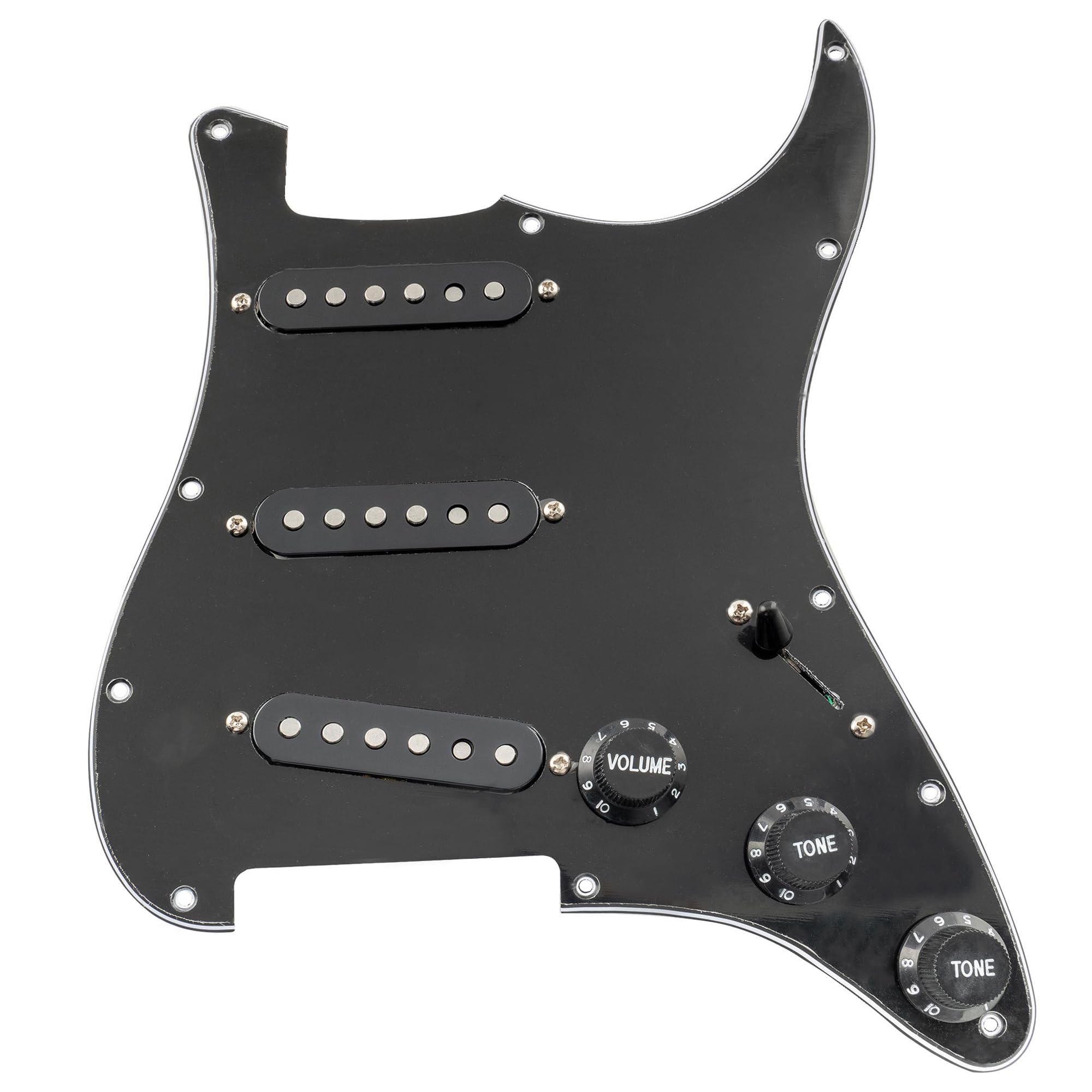

Musiclily Pro SE SSS Stratocaster Prewired Pickguard for ST Stratocaster Electric Guitars with Staggered Alnico 5 Set Single-Coil Pickups, Black,