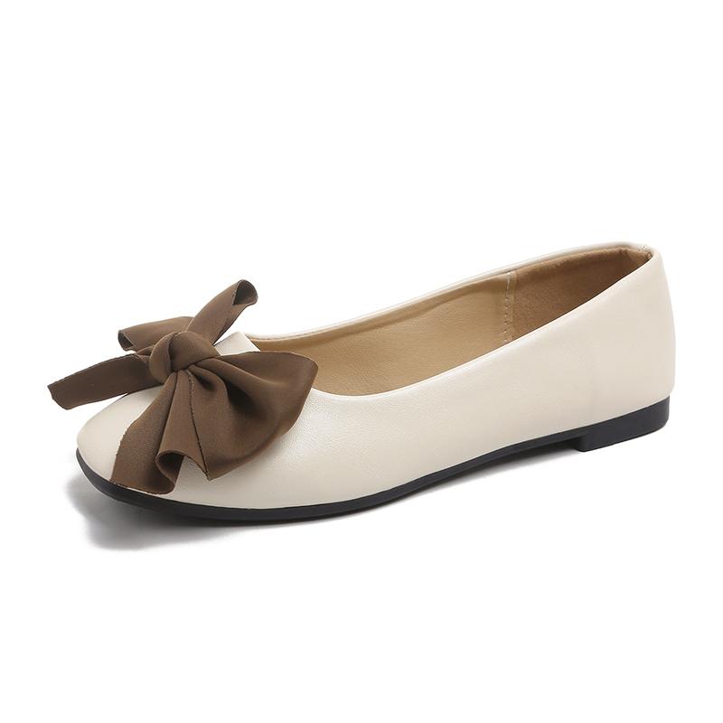 Plus Size Flat Shoes Women's Autumn New Square Toe Shallow Mouth Bow Soft Sole Anti-slip Wear-resistant Low Top Shoes