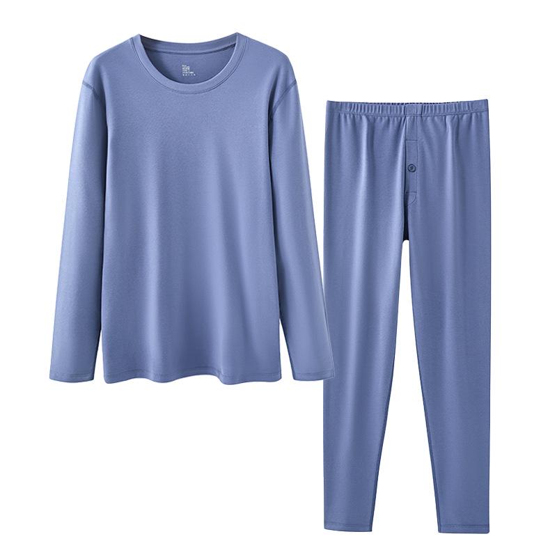Men's Thermal Underwear Set: Antibacterial Round Neck & Thickened 250g Double-Sided Brushed Cotton for Autumn & Winter