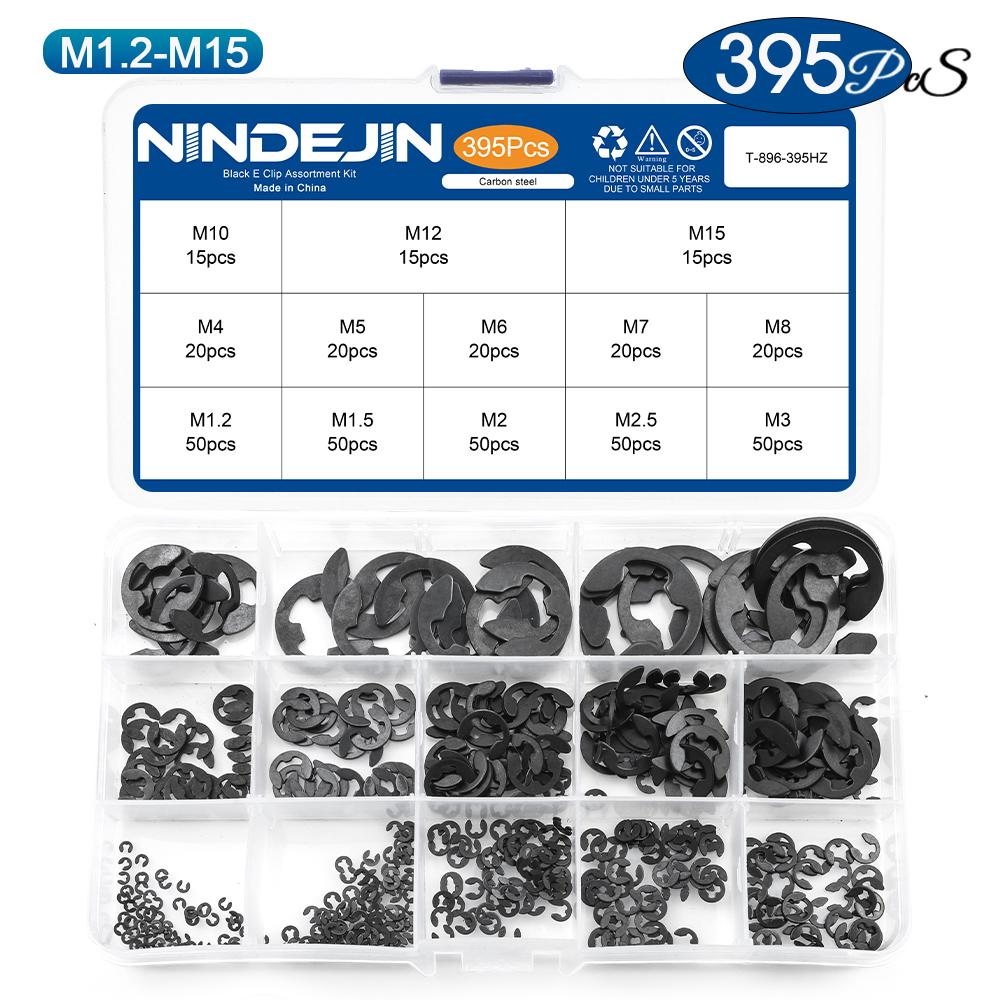 NINDEJIN E Clip Set Circlip Washer Assortment Kit Stainless Steel Carbon Steel 1.2-15mm External Retaining Clip For Shaft
