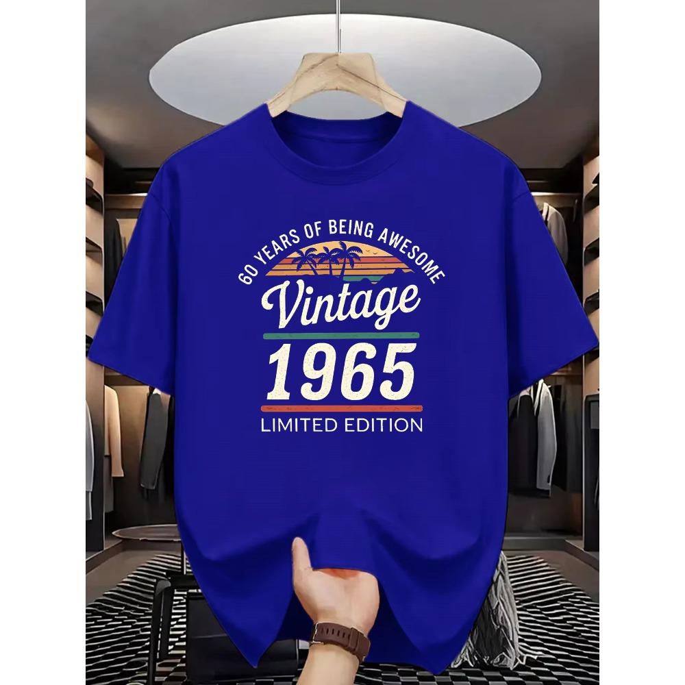 Men's Summer 100%  Fashionable Casual Loose 60 Year Great Pattern T-shirt Limited Edition 1965 Retro T-shirt